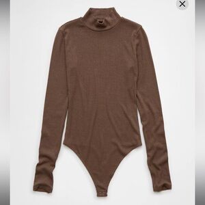American Eagle Brown Ribbed Long Sleeve Bodysuit